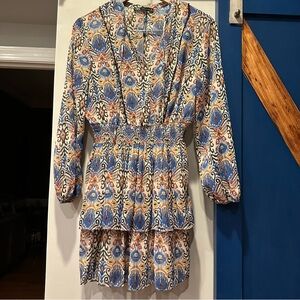 Zara long sleeve v neck lightweight tiered ikat design dress. New without tags.